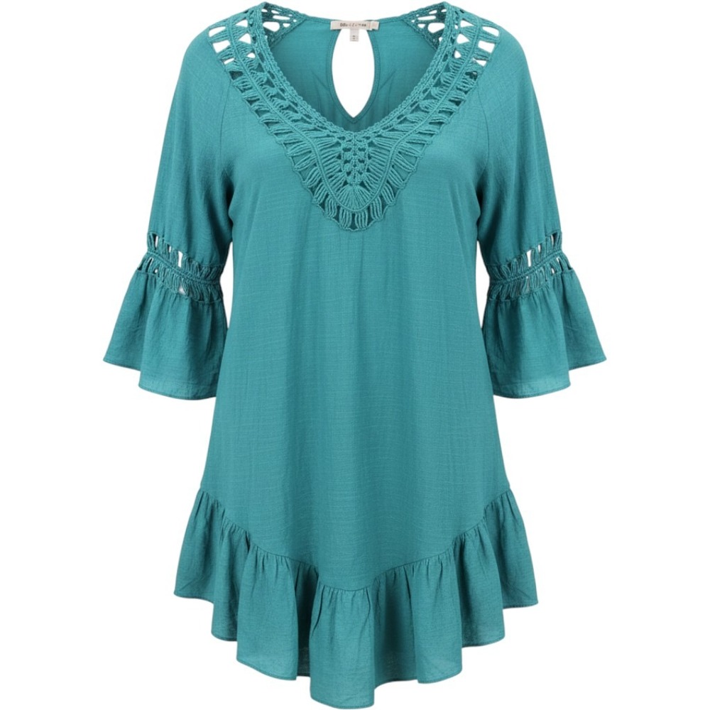 Ekouaer Crochet Trim Cover-Up Ruffle Hem Swim Beach Tunic Top Women Sz XL Travel